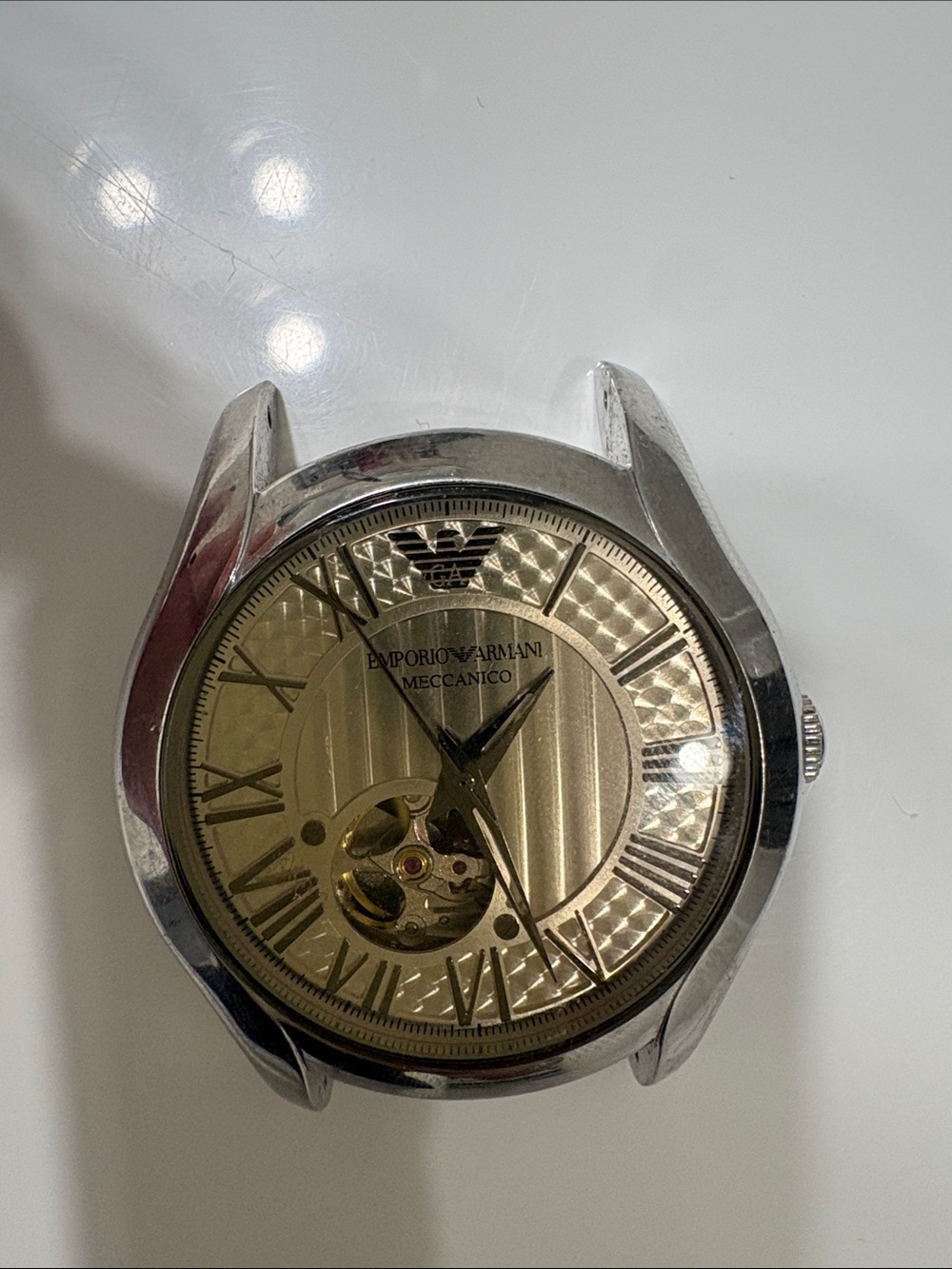 Emporio Armani Gold Dial Skeleton Mechanical Watch Case